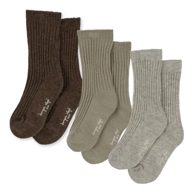 Pack of 3 Organic Cotton Ribbed Socks | Khaki