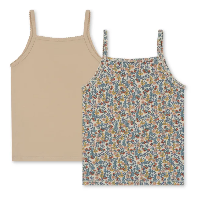 Set of 2 Organic Cotton Basic Strapped Tank Tops | Beige