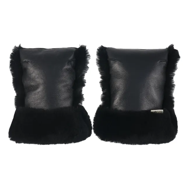 Lammfell-Fausthandschuhe für Kinderwagen | Schwarz