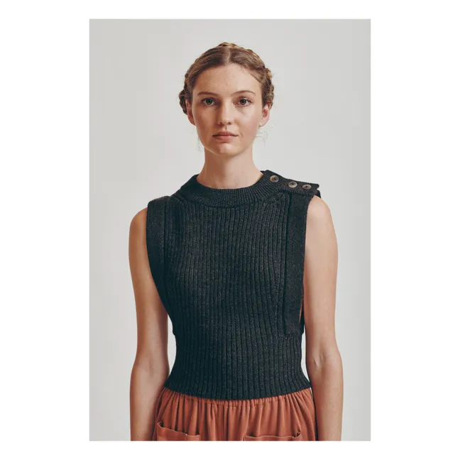 ärmelloser Pullover aus Merino Everdine - Damenkollektion  | Kohle
