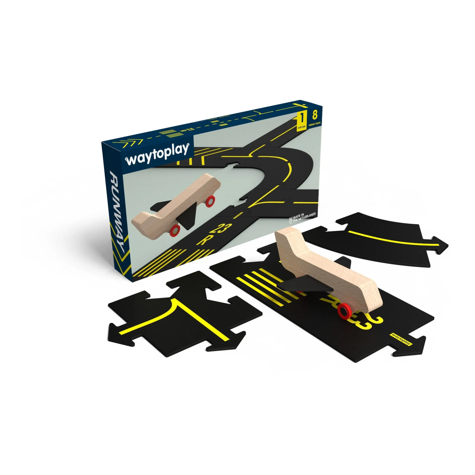 Waytoplay Multicoloured Runway Airport Circuit With 1 Plane - 8 Pieces