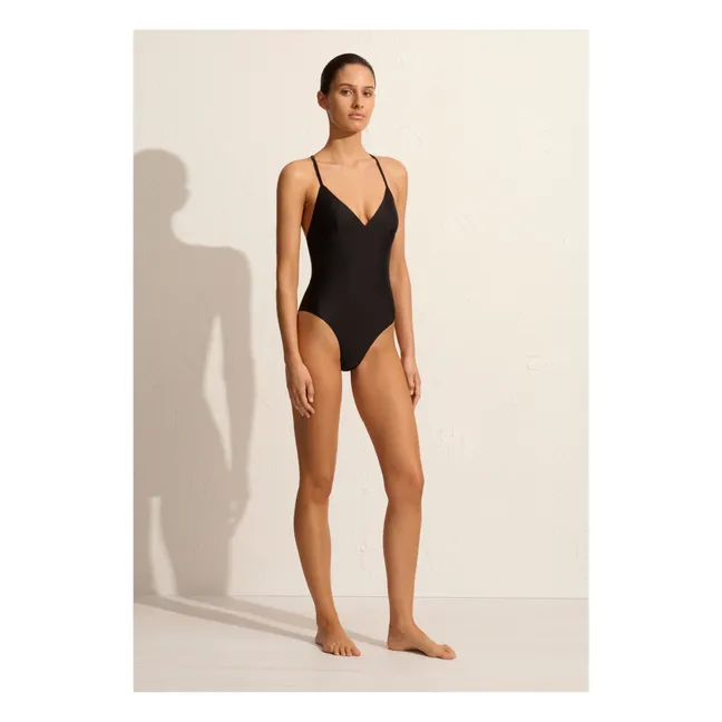Crossback Plunge 1-Piece Swimsuit | Black