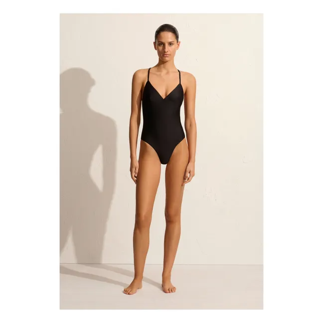 Crossback Plunge 1-Piece Swimsuit | Black