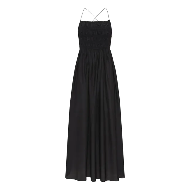 Shirred Lace Up Dress | Black