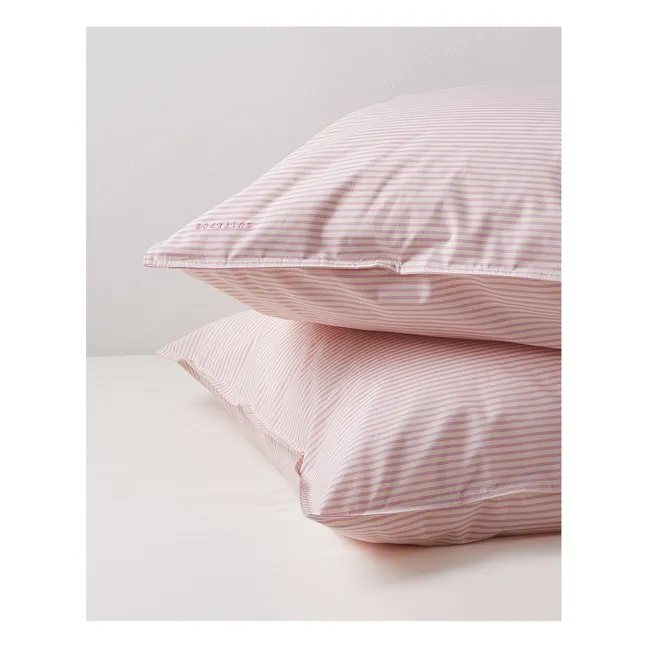 Funda de almohada a rayas de algodón ecológico - Lote de 2 | Rosa