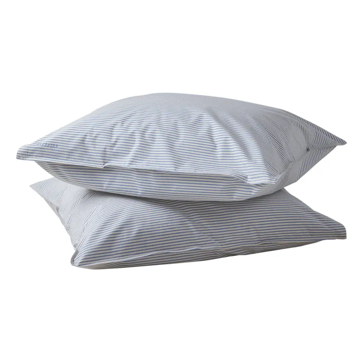 Striped Pillowcase in Organic Cotton - Set of 2 | Blue- Product image n°0