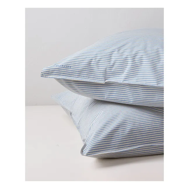 Funda de almohada a rayas de algodón ecológico - Lote de 2 | Azul