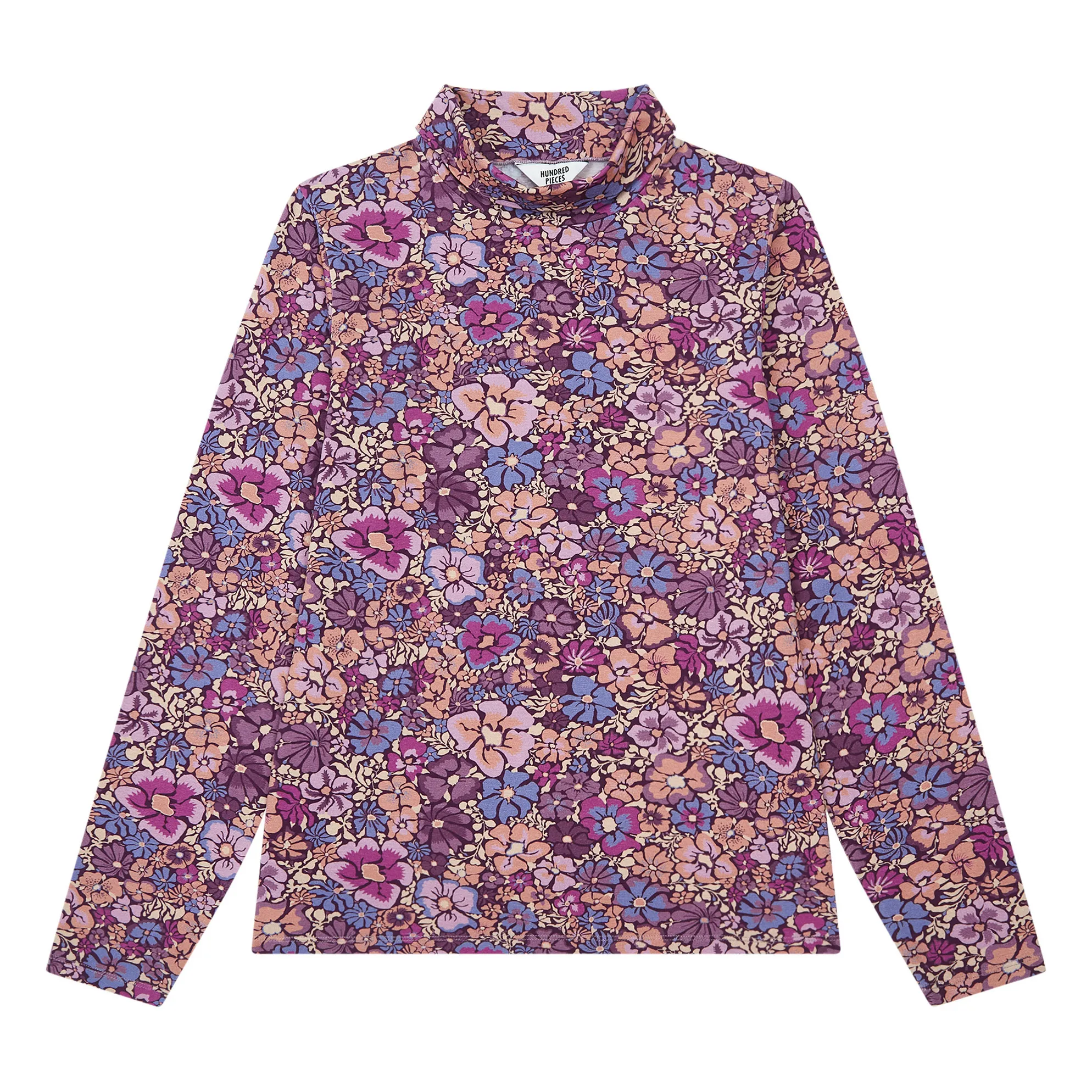 Hundred Pieces Aubergine Plum Flower Organic Cotton Turtleneck
