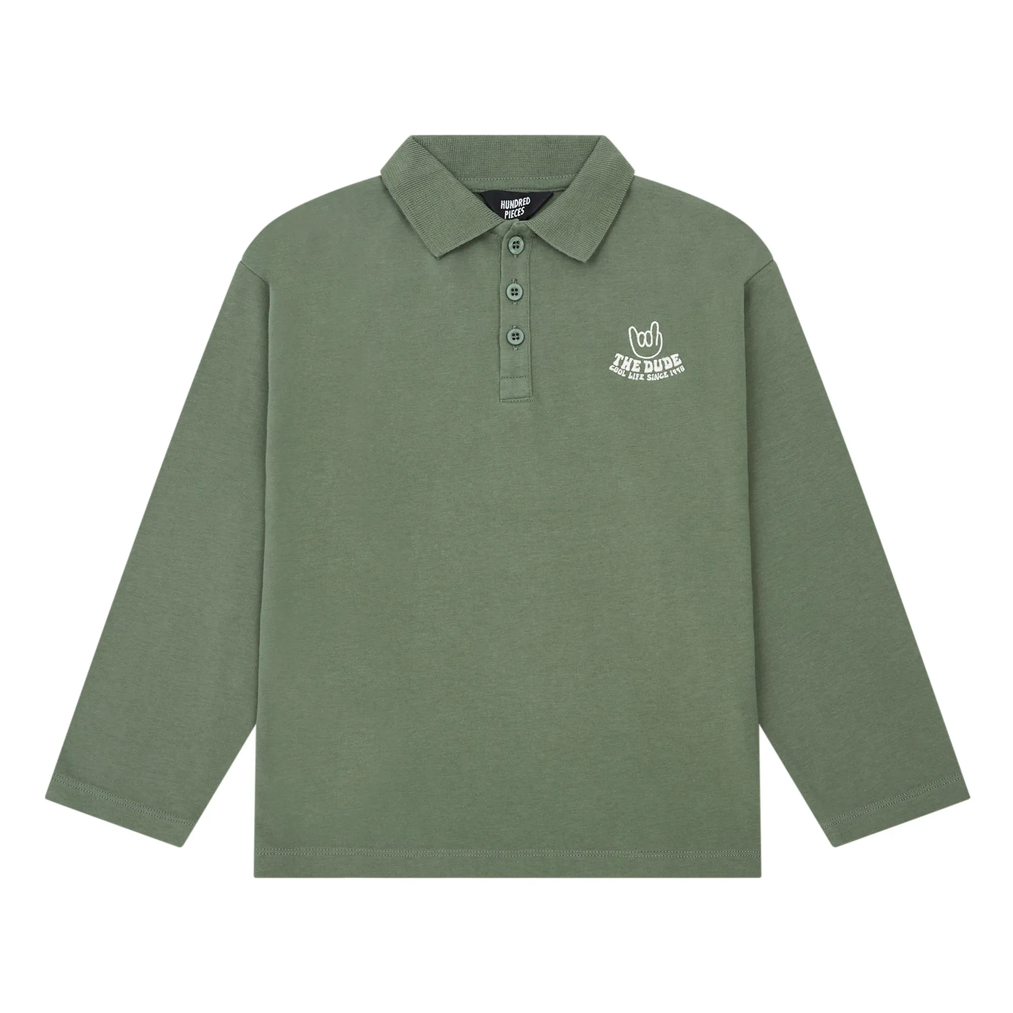 Hundred Pieces Green Long-Sleeved Polo Shirt In Organic Cotton