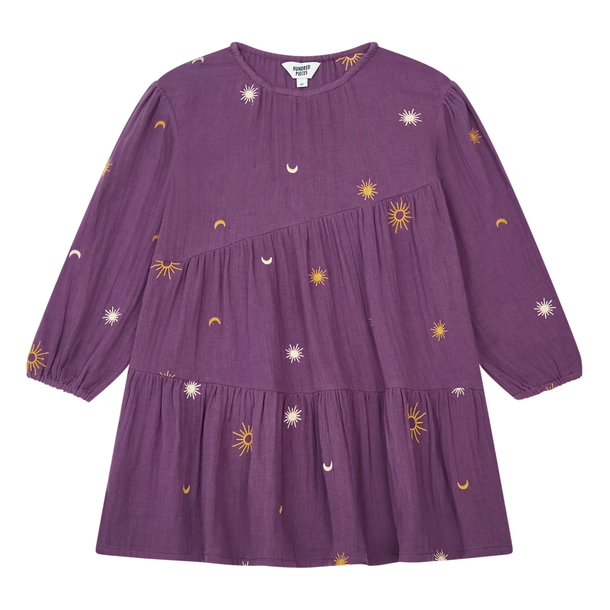 Hundred Pieces Plum Organic Cotton Gauze Embroidered Short Dress