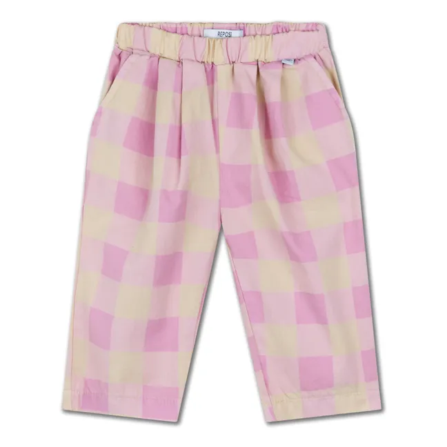 Organic Cotton Checked Trousers | Pink