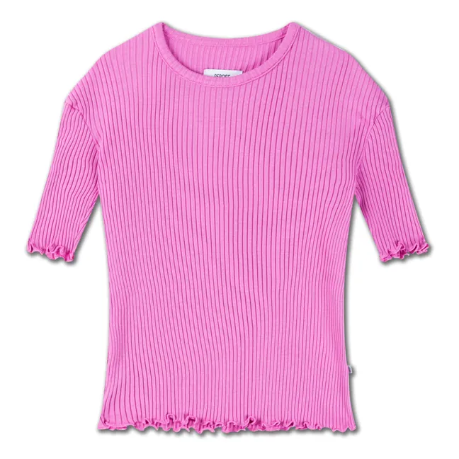 T-Shirt aus gerippter Bio-Baumwolle Slim Fit | Rosa