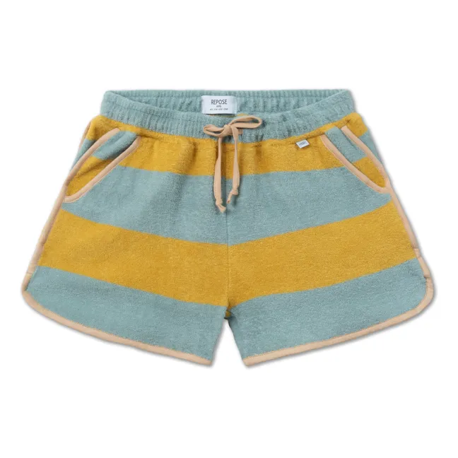 Pantalones cortos de rizo orgánico a rayas | Amarillo Mostaza