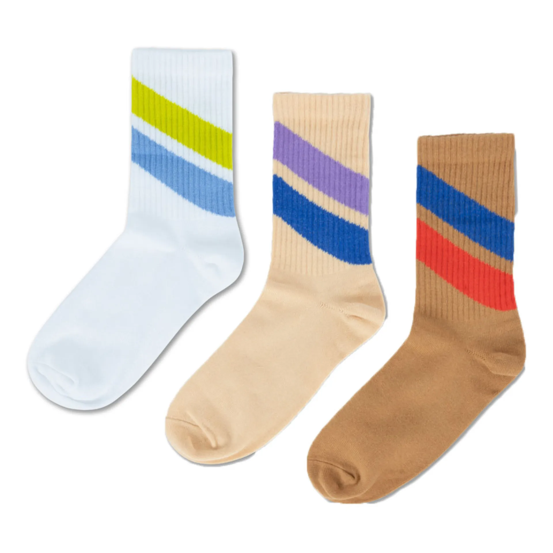 Repose Ams Unisex Camel Set Of 3 Pairs Stripe Socks