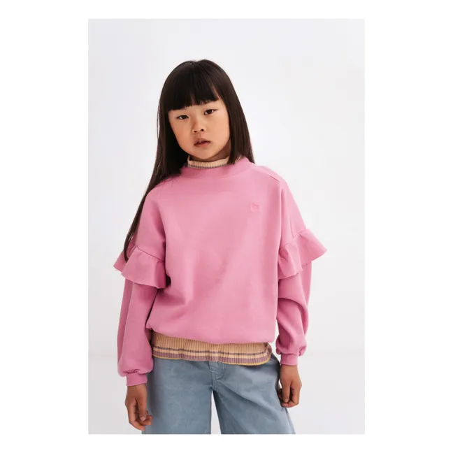 Sweatshirt aus Bio-Baumwolle mit Volant | Rosa