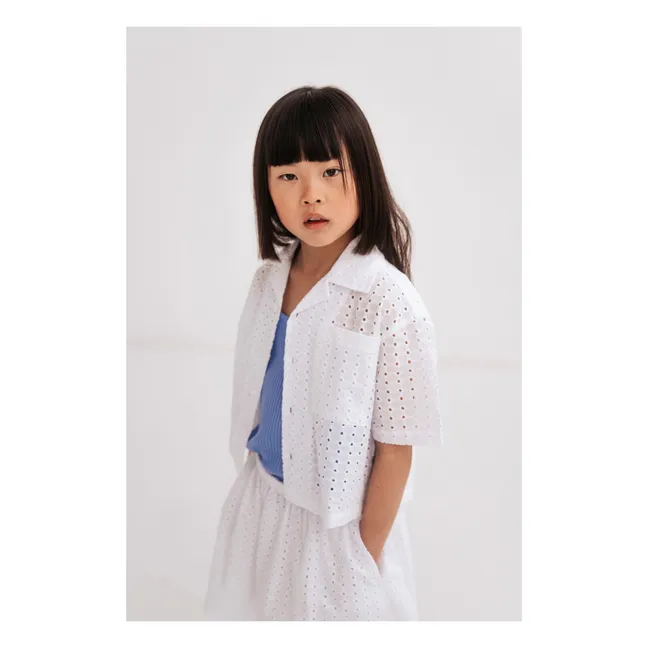 Chemise Cropped Coton Responsable Broderie Anglaise | Blanc