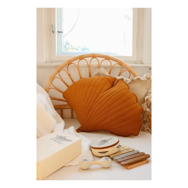 Linen Ginkgo cushion | Caramel