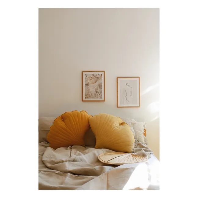 Linen Ginkgo cushion | Mustard