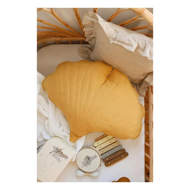 Linen Ginkgo cushion | Mustard