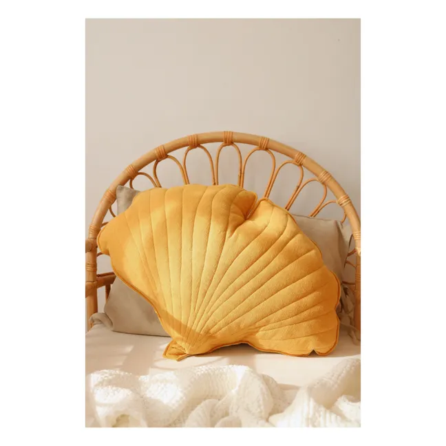 Coussin Ginkgo en lin | Jaune moutarde