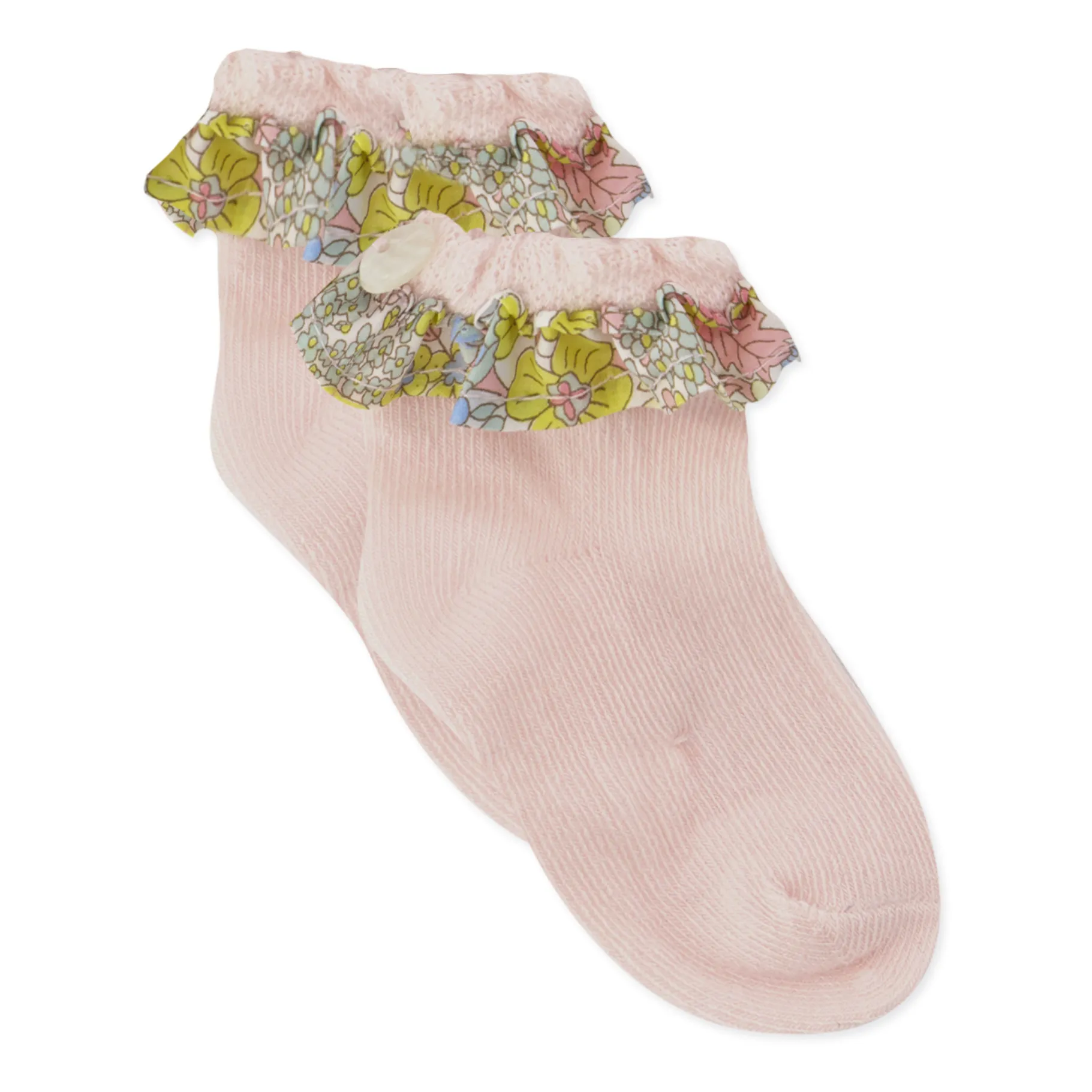 Tartine Et Chocolat Pale Pink Socks With Floral Ruffles