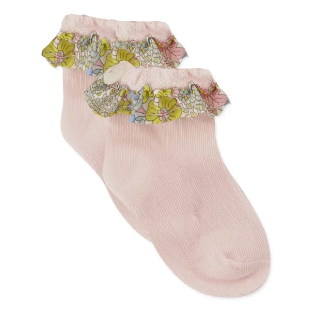 Socken mit geblümten Rüschen | Blassrosa