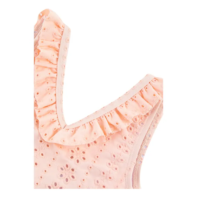 Broderie Anglaise 1-piece swimming costume | Pale pink