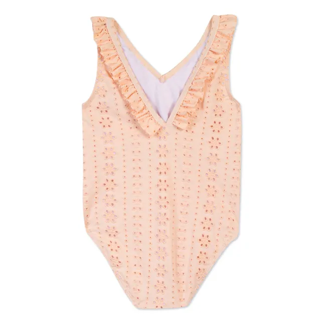 Broderie Anglaise 1-piece swimming costume | Pale pink