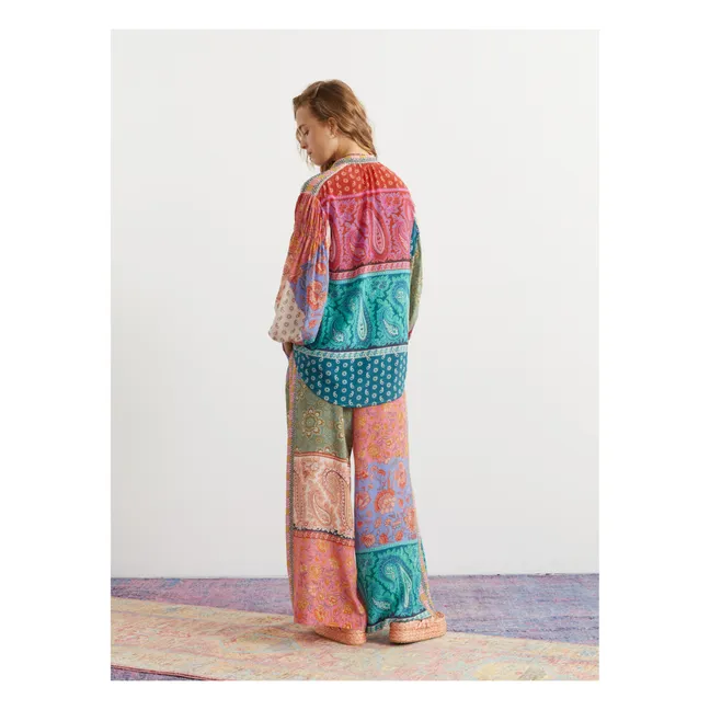 Pantaloni in seta patchwork Kaleido | Rosa