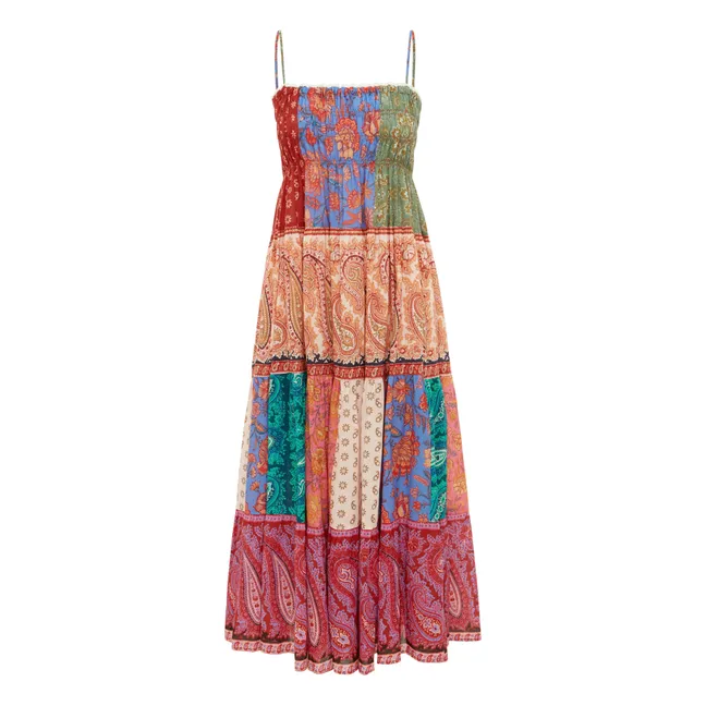 Kaleido Patchwork Maxi Linen Dress | Pink