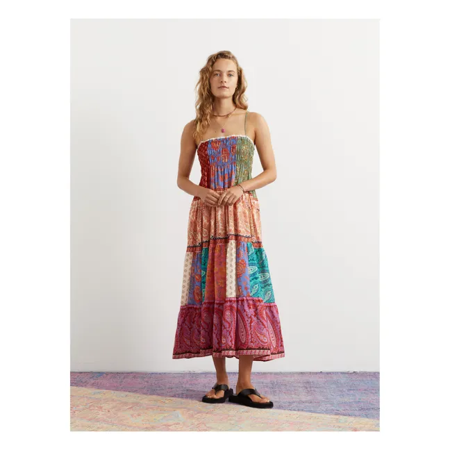 Kaleido Patchwork Maxi Linen Dress | Pink
