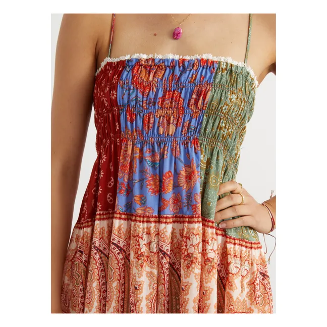 Kaleido Patchwork Maxi Linen Dress | Pink