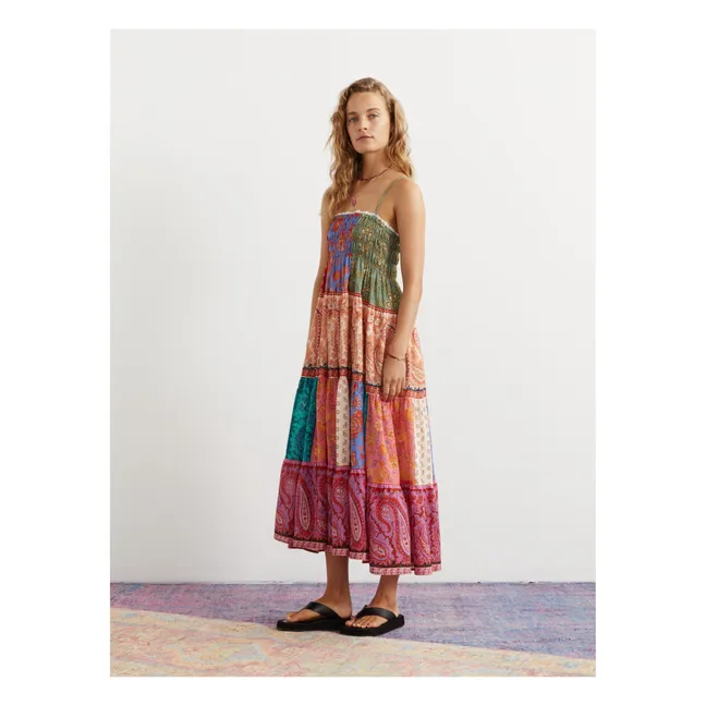 Kaleido Patchwork Maxi Linen Dress | Pink