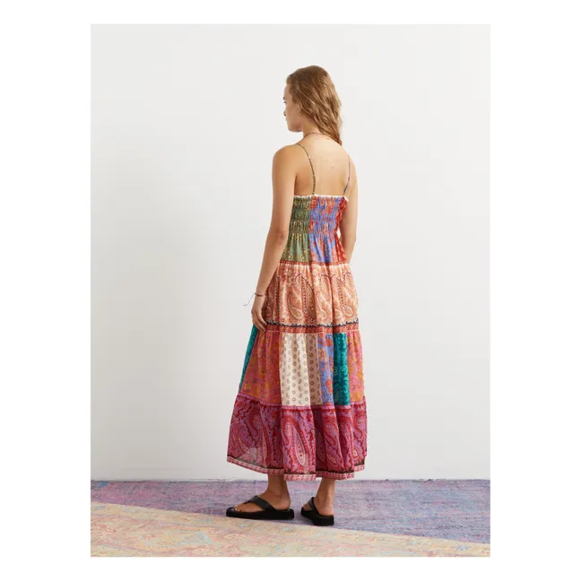 Kaleido Patchwork Maxi Linen Dress | Pink