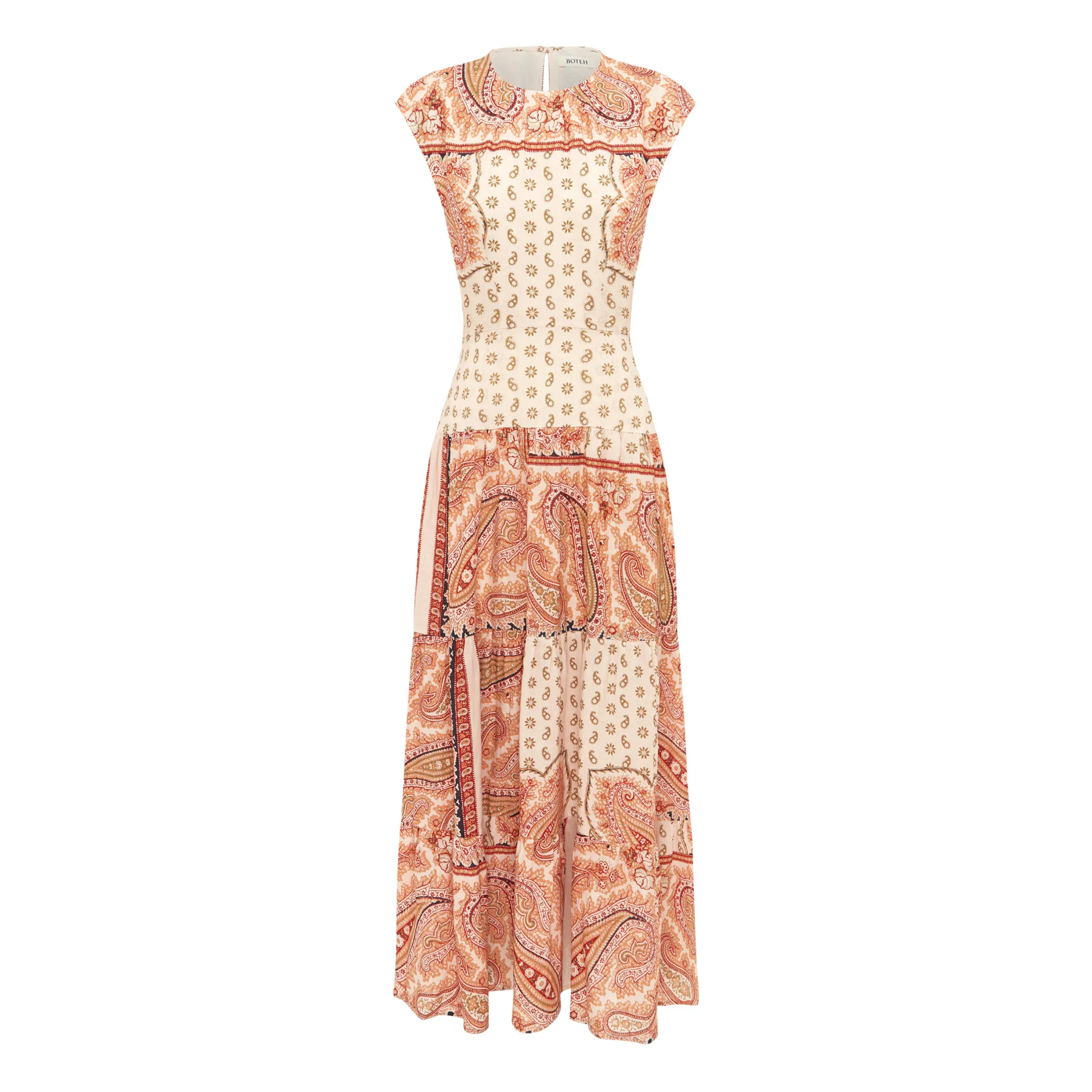 Boteh Pink Maxi Linen Tie Dress