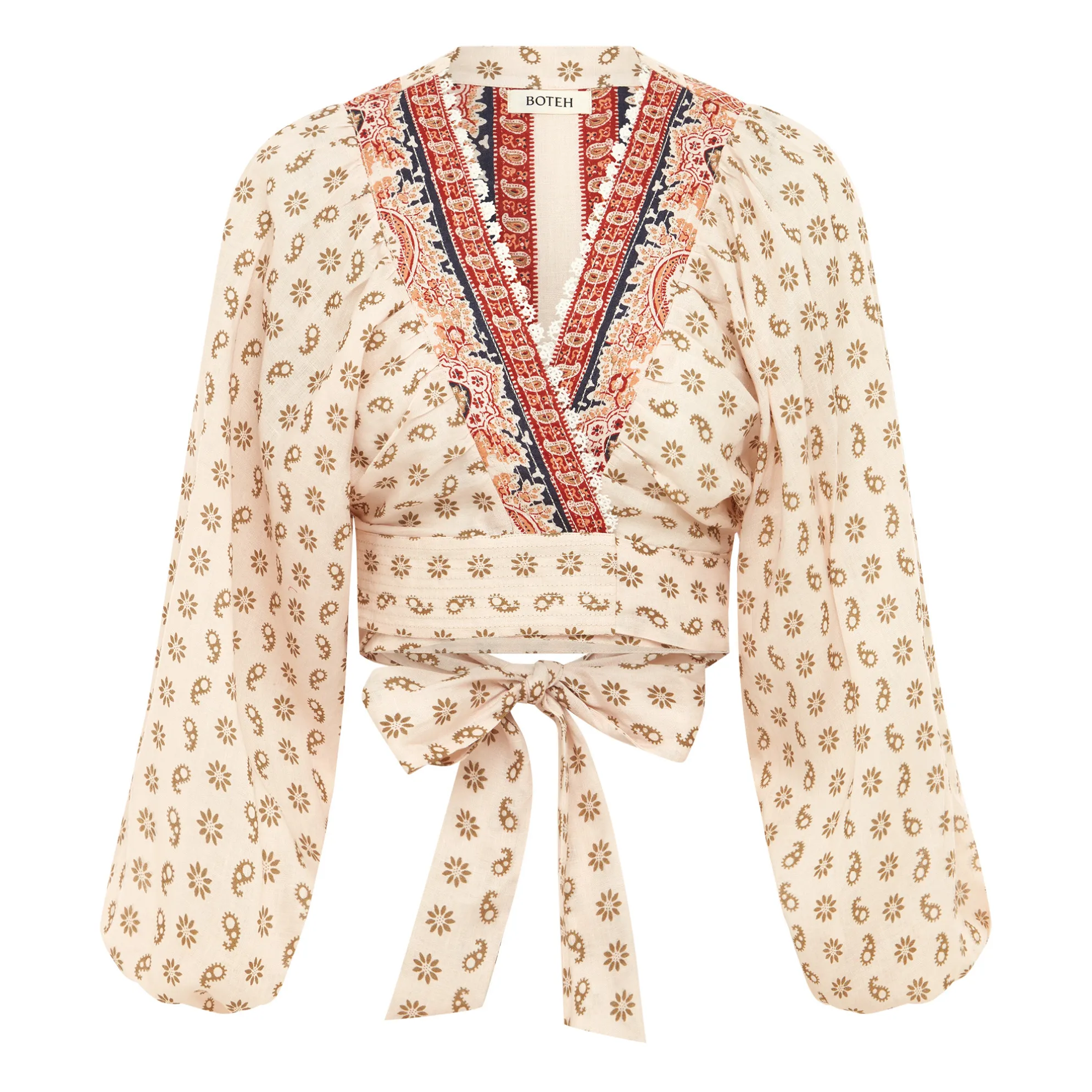 Boteh Pink Top Tie Batwing Linen