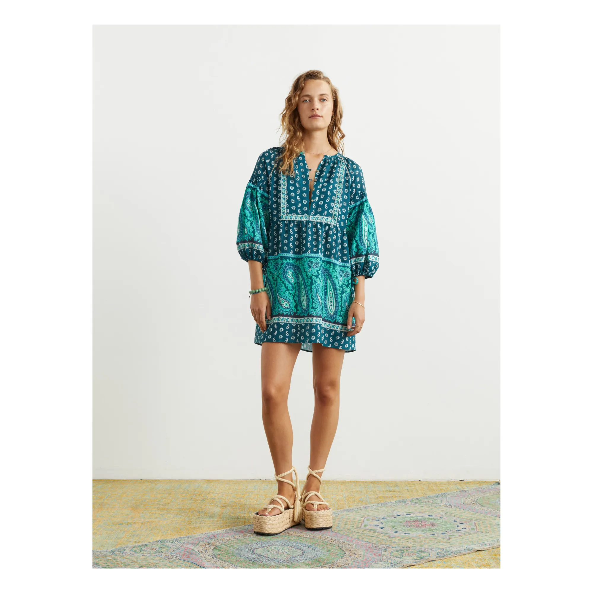 Boteh Emerald Green Elba Mini Linen Dress