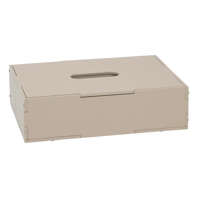 Storage box with wooden lid | Beige