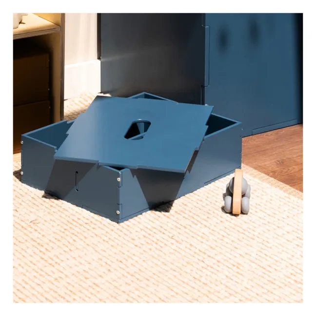 Storage box with wooden lid | Blue
