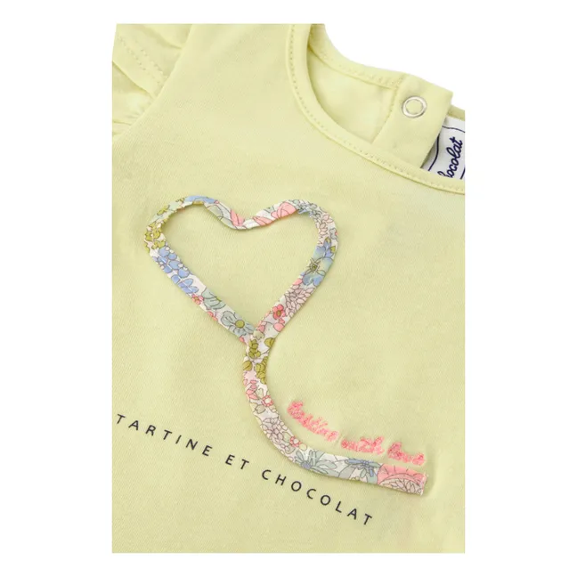 T-Shirt Blumiges Herz | Blasses Gelb