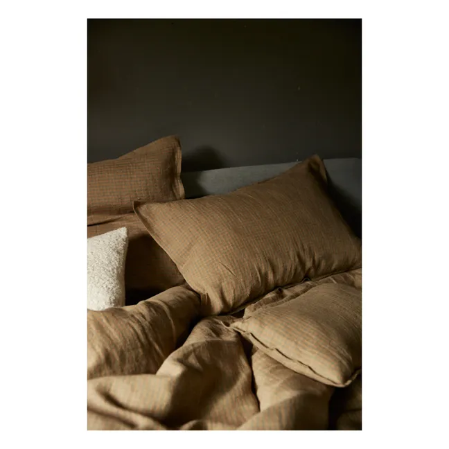 Gingham washed linen pillow case | Gris soie