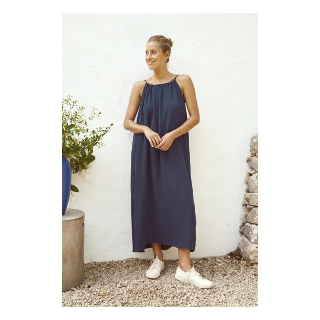 Cotton Gauze Dress | Navy blue