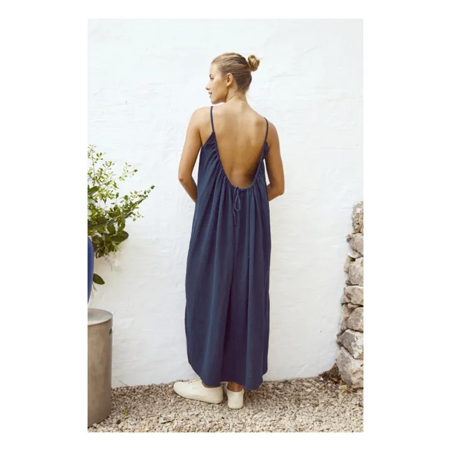 Vestido gasa de algodón | Azul Marino