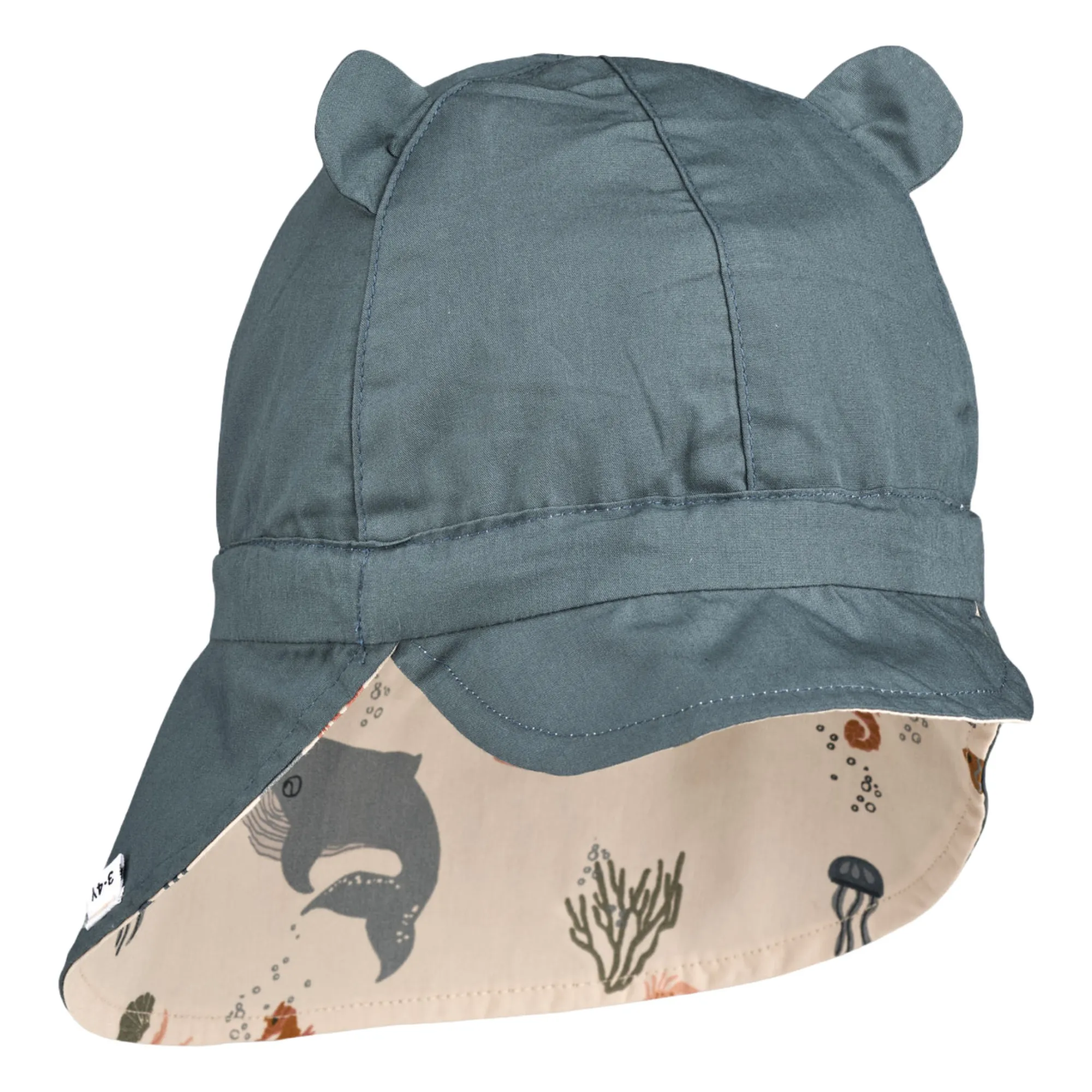 Liewood Grey Blue Gorm Organic Cotton Reversible Baby Hat