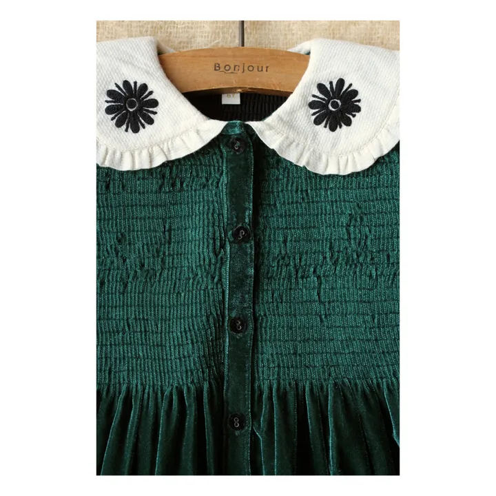 Vestido de terciopelo con cuello bordado - Colección Navidad - Francia | Verde- Imagen del producto n°3