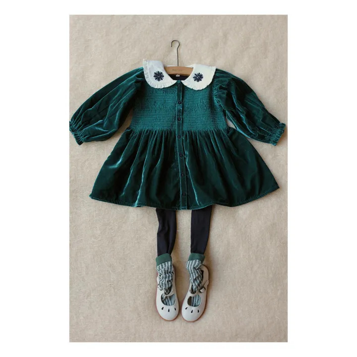 Velvet dress with embroidered collar - Christmas Collection - France | Green- Product image n°0