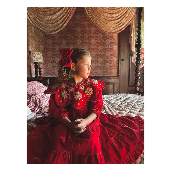 Bonjour - Velvet dress with embroidered collar - Christmas Collection -  France - Red | Smallable