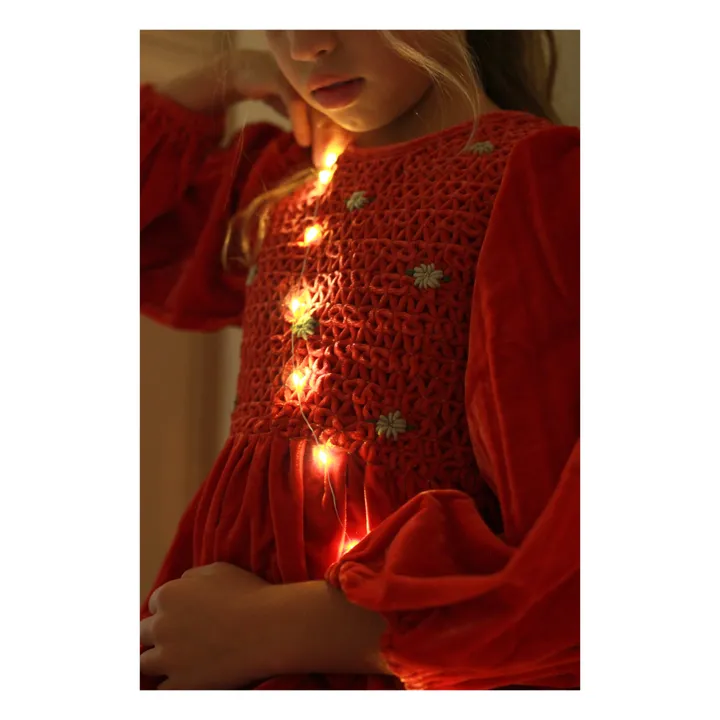 Handgesmoktes Samtkleid - Weihnachtskollektion  | Rot- Produktbild Nr. 2