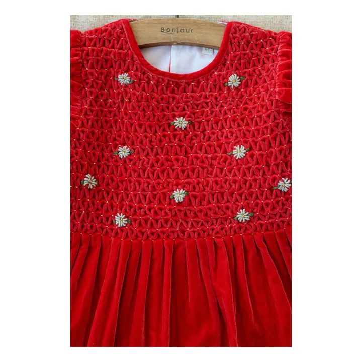 Handgesmoktes Samtkleid - Weihnachtskollektion  | Rot- Produktbild Nr. 3