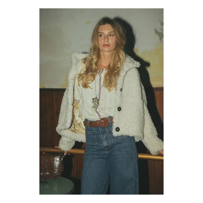 Chaqueta abotonada de sherpa boxy | Blanco Roto